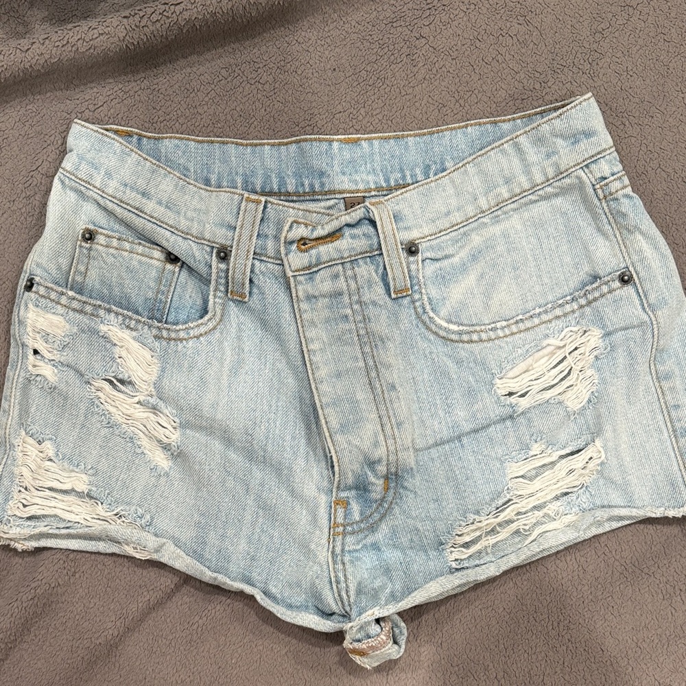 Light Blue Distressed Denim Shorts